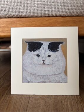 Original Cat Portrait Wall Art Print - White Mat